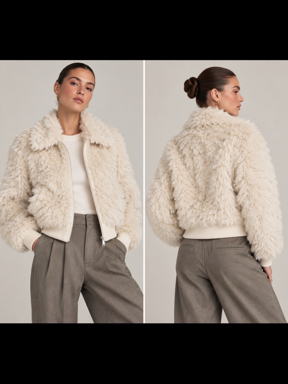 Zara Faux Fur Bomber NWT Jacket Ecru 3046/028/712